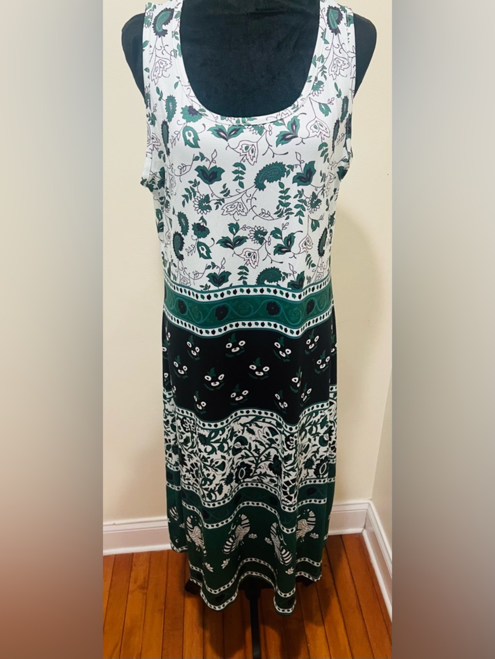 Green Boho Sleeveless Dress Soft Stretch A Line Sz Large - Picture 4 of 13
